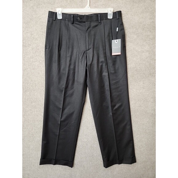 Van Heusen Dress Pants Mens 36x29 Charcoal Gray Pleated Cuffed NEW - Picture 1 of 10